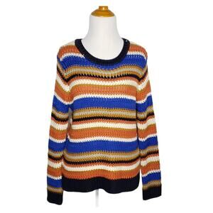 Mo : Vint Open-Knit Sweater Striped Crew Retro Striped Acrylic Women Large